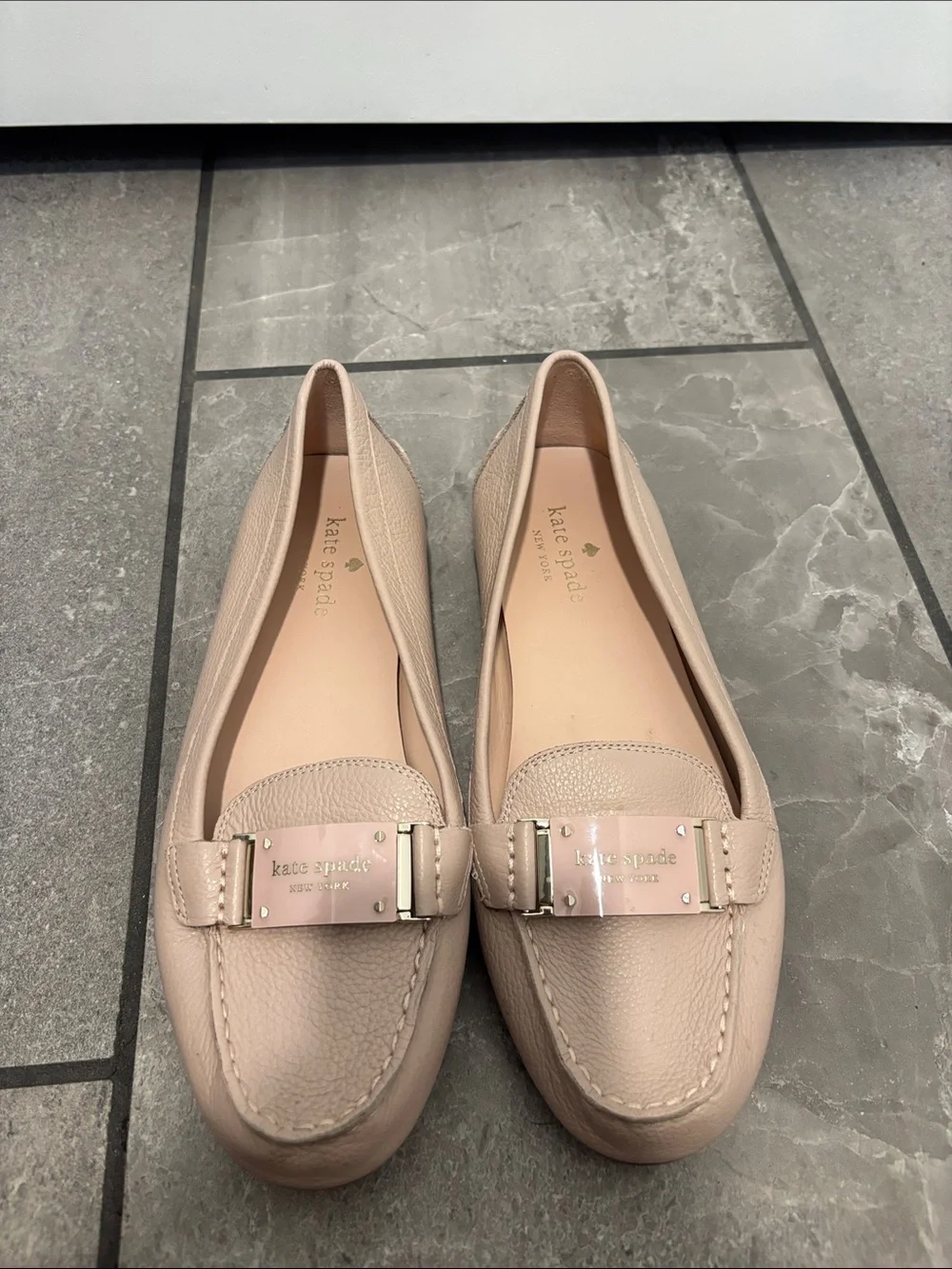 Kate Spade New York Leather Loafers Blush Pink Logo Plaque Flats